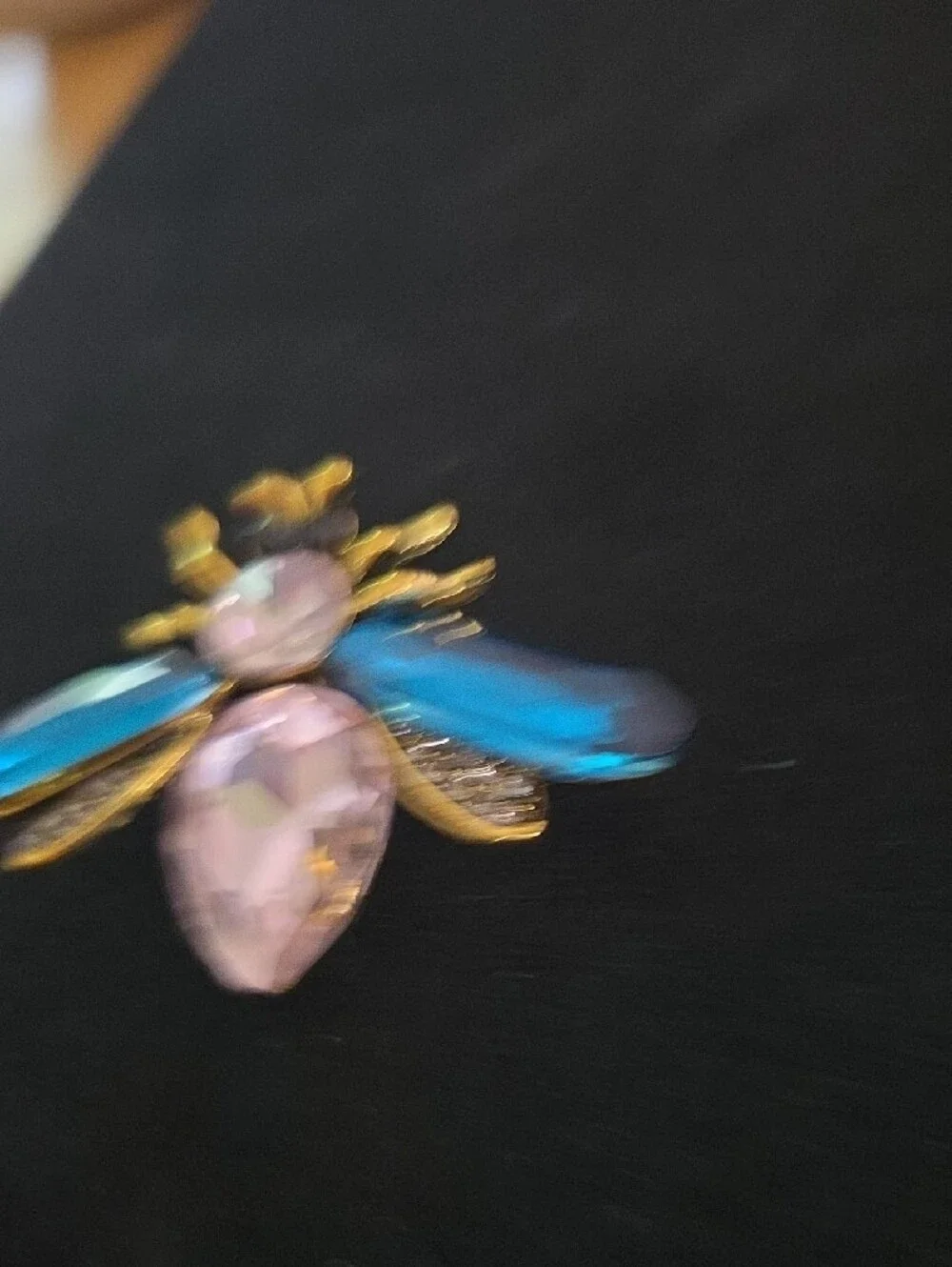 Goldtone Bee Brooch with Pink and Blue Crystals